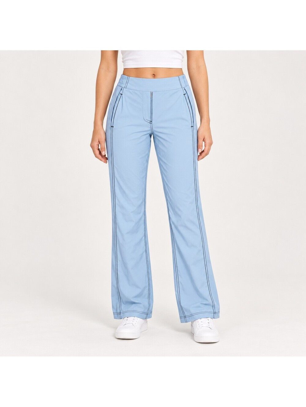 NWT Halara High Waisted Contrast Stitch Flare Pants Light Blue Size XS